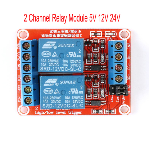 Módulo de canal de relé de 5 V, 12 V, 24 V, 2 vías, Control de relé de disparo alto y bajo nivel, con optoacoplador, DC 5 V, 12 V, 24 V ► Foto 1/1