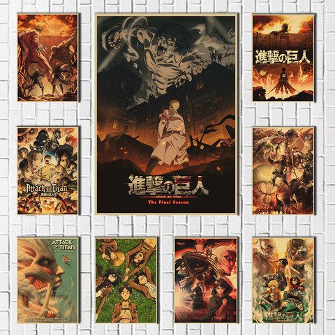 Cartel de papel KRAFT de Attack on Titan, póster Retro Vintage, decoración de pared para el hogar, Bar, cafetería, pegatina de pared, decoración ► Foto 1/6