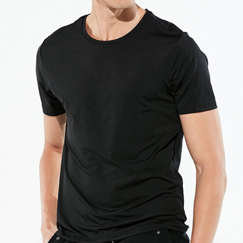 Camiseta transpirable de verano para hombre, camisa deportiva de secado rápido, manga corta, informal, de seda de hielo, holgada, color negro de ocio, cuello redondo ► Foto 1/6