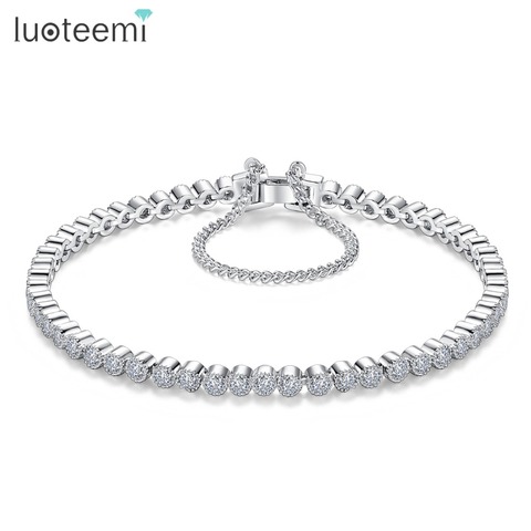 Marca LUOTEEMI encanto pulsera de moda las mujeres 3mm circón cúbico redondo brazaletes de la pulsera de la joyería de la boda de regalo al por mayor parte ► Foto 1/6