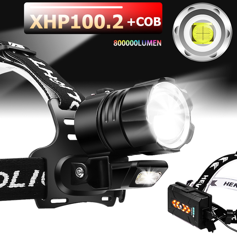 Linterna frontal XHP100.2 de 800000LM para caza, luz Led COB, recargable vía USB, resistente al agua, 3x18650, XHP70.2 ► Foto 1/1