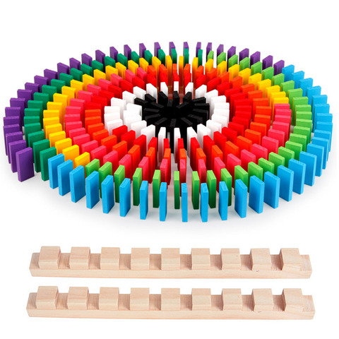 Juego de bloques de dominó para niños, juguetes de madera de arcoíris, juegos de dominó de madera, Educativo Para edades tempranas, juguete para niños, regalo de cumpleaños ► Foto 1/6