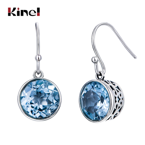 Kinel-pendientes étnicos de circonia cúbica azul para mujer, aretes colgantes, joyería de compromiso de boda Vintage, Color plata ► Foto 1/6