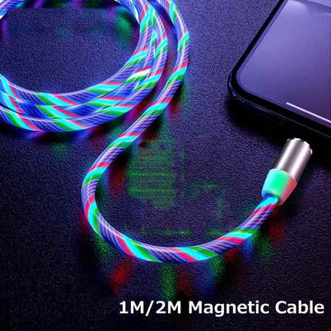 Cable magnético Micro USB tipo C de 1M y 2M, Cable de iluminación luminoso de flujo, carga rápida, cargador magnético de teléfono móvil para iPhone 11 y Xiaomi ► Foto 1/6