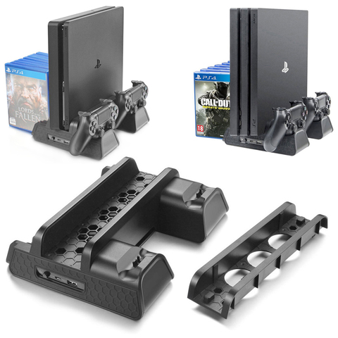 Soporte Vertical para PS4/PS4 Slim/PS4 PRO, con ventilador de refrigeración, cargador doble para mandos, estación de carga para SONY Playstation 4 PS4 ► Foto 1/6