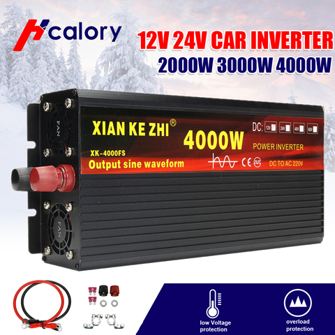 Inversor 12V/24V 220V 3000/4000W, transformador de voltaje, inversor de potencia de onda sinusoidal DC12V a AC 220V, convertidor + 2 LED ► Foto 1/6