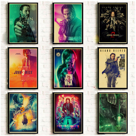 Clásico película John Wick Vintage carteles Kraft Arte de papel huellas casa habitación Bar pared decorativa pintura pegatinas de pared ► Foto 1/6