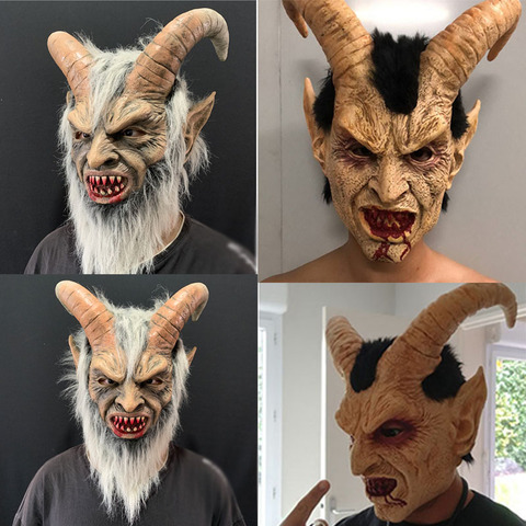 Takerlama película Lucifer máscaras diablo película máscara de látex Cosplay de Halloween Horrorible máscara con cuerno de adultos traje de fiesta ► Foto 1/3