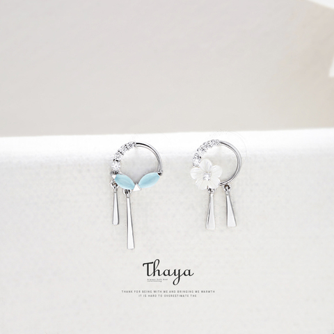 Thaya-pendientes Vintage de flores y hojas asimétricas, pendientes de tuerca de plata 925 de borlas para niña, joyería especialmente fino ► Foto 1/6