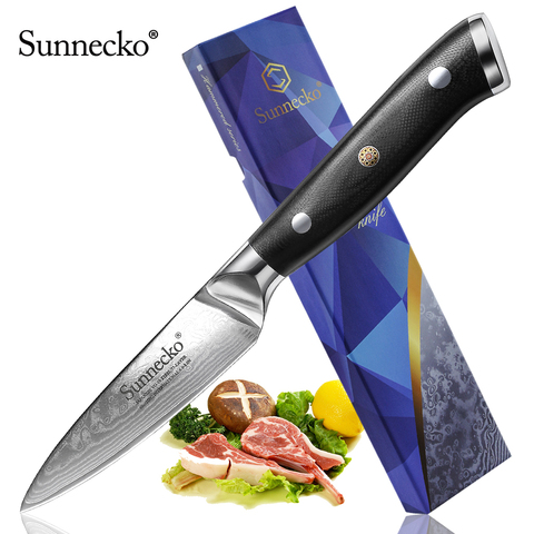 Sunnecko-cuchilla afilada de Damasco para cocina, Cuchillo de pelado de frutas de 3,5 pulgadas, mango G10 japonés VG10, cuchillos de cocina de acero, herramienta de corte para Chef ► Foto 1/6