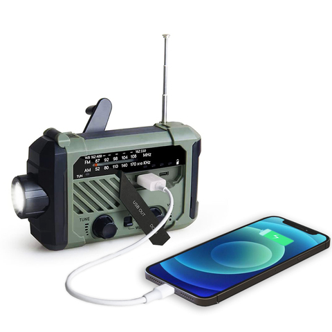 Radio portátil con manivela AM, Radio FM NOAA, 3 en 1 Lámpara de lectura, linterna, carga Solar, batería externa de 2000mAh para teléfono móvil ► Foto 1/6
