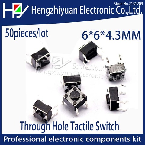 Hzy 6x6x4,3 MM 4PIN táctiles tacto botón Micro interruptor enchufe directo-en-Restablecer DIP cobre superior agujero pasante Interruptor táctil ► Foto 1/1