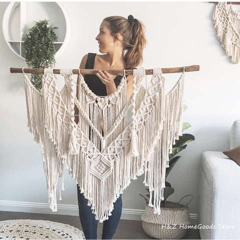 Tapiz grande de macramé para colgar en la pared, decoración atística de pared geométrica, fondo bohemio para dormitorio, tapiz tejido artesanal Chic ► Foto 1/5