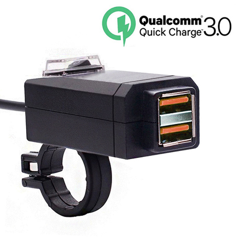 Dual USB motocicleta impermeable cargador para manillar adaptador de toma de corriente QC3.0 de la motocicleta del coche de la Auto cargador usb ► Foto 1/6