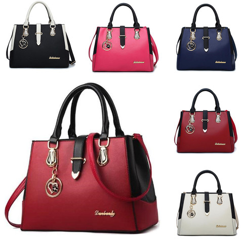 Bolsos de mano para mujer, bolsos de mano de retales de moda, bolso de cuero de PU para trabajo de oficina, bolsos casuales de Color sólido para mujer, bolso de mensajero Simple para mujer ► Foto 1/6