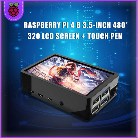 PANTALLA TÁCTIL PARA Raspberry Pi 4, 3,5 pulgadas, TFT LCD, 480x320 GPIO, con carcasa de ABS + alimentación + ventilador + Tarjeta de 64GB para Raspberry Pi 4B ► Foto 1/6