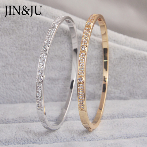 JIN y JU de Color oro encanto pulseras y brazaletes de Mujer para Mujeres cumpleaños regalo cobre cúbico Zirconia brazalete pulsera mujer joyas a la moda Dubai ► Foto 1/1