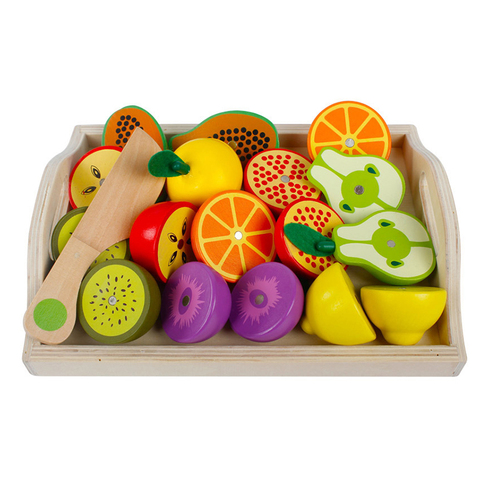 Juguete de simulación de cocina para niños, juguete educativo Montessori de juego clásico de madera para cortar frutas, conjunto de vegetales, regalo ► Foto 1/6