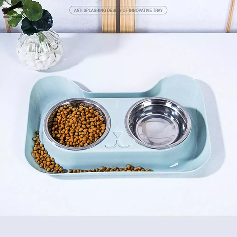 Cuencos de acero inoxidable para perros y gatos, cuencos dobles duraderos con diseño antiderrame y antideslizante para alimentación elevada de comida y agua de mascotas, 1 unidad, 23 ► Foto 1/5