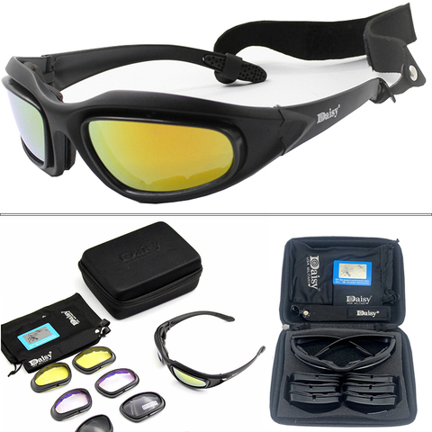 Daisy-gafas de sol tácticas polarizadas para hombre, lentes Airsoft para caza y Tiro, protección UV400, militares del Ejército del desierto, 4 lentes ► Foto 1/6