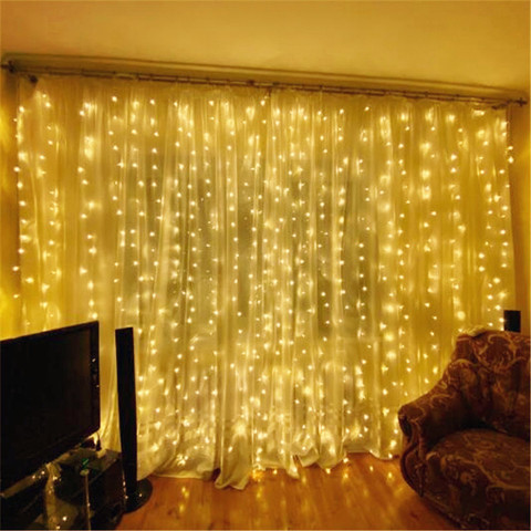 Guirnalda de luces LED de hadas para decoración del hogar, cortina de carámbanos de 6x2,5 M, guirnalda de luces navideñas para jardín, boda, fiesta, ventana ► Foto 1/6