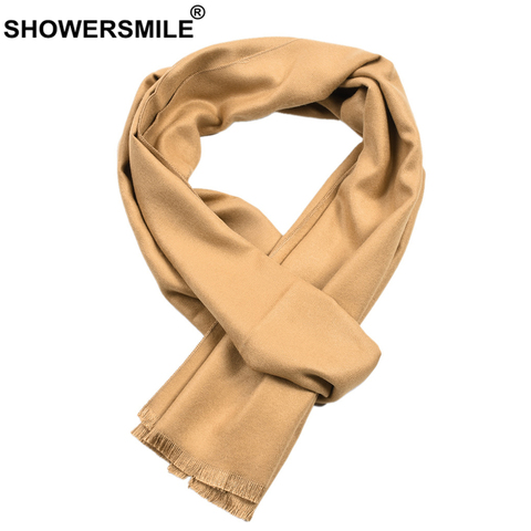 SHOWERSMILE, bufanda de invierno para hombre, bufandas de cachemir sólidas con borlas, caqui, Negro, Rojo, gris, bufanda azul marino para hombre, 30cm x 180cm ► Foto 1/6