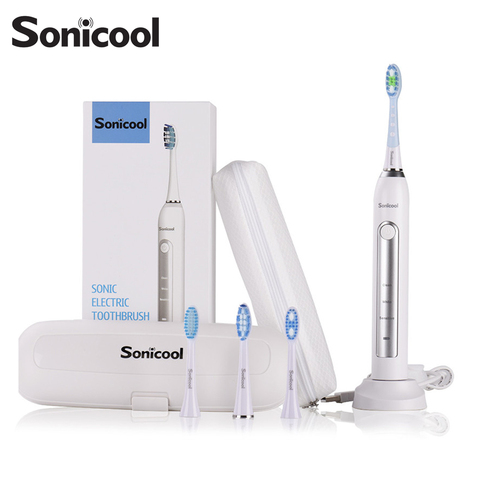 Sonicool-cepillo de dientes eléctrico 051B, recargable por USB, ultrasónico, con 48000 de vibración, con 4 Uds. De cabezales de cepillo DuPont ► Foto 1/6