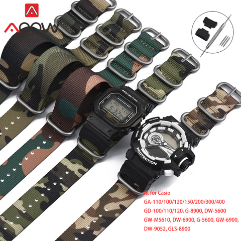 Camo Nylon NATO pulsera de reloj para Casio G Shock GA-110 120 GD-100 DW-5600 GLS-8900 Zulu Correa banda pulsera con adaptadores de herramientas ► Foto 1/6