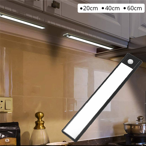 Sensor de luz por movimiento PIR LED térmico, lámpara de carcasa de aluminio ultrafina, recargable por USB, luz nocturna, debajo del armario, 20/40/60CM ► Foto 1/6