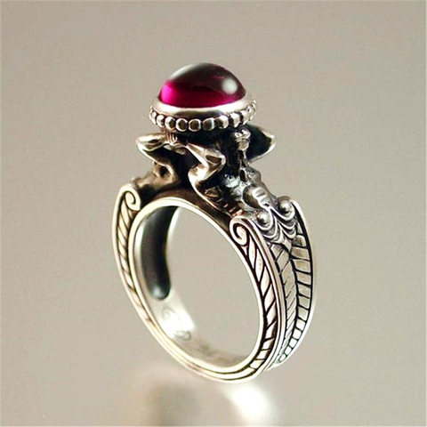 Anillo de Plata de Ley 925 con piedra roja de sirena, joyería creativa estilo europeo y americano para fiestas y banquetes ► Foto 1/5