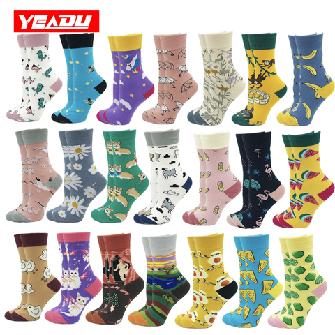 Yeadu-Calcetines de algodón Harajuku para mujer, calcetín de flamenco, sandía, abeja, perro gato gracioso, Kawaii, novedad ► Foto 1/6