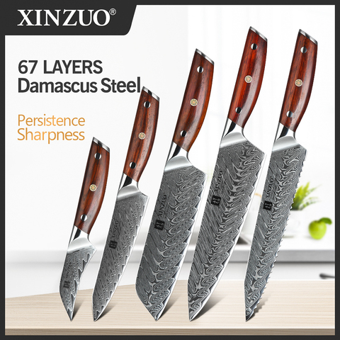 XINZUO-Juego de cuchillos de cocina de acero inoxidable, 5 uds., japonés, VG10, Damasco, herramienta de pelado, juego de cuchillos Chef ► Foto 1/1