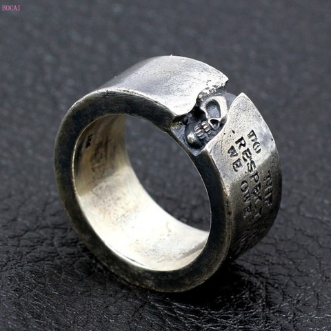 BOCAI-anillo plata de primera ley diseño plateado para hombre, sortija, plata esterlina 925, Media máscara, Calavera, letras, retro, Anillos Masculinos ► Foto 1/6