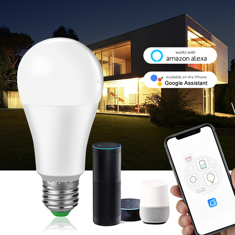 Bombilla LED inteligente E27 con WiFi, 15W, B22, atenuador de voz, wifi, compatible con asistente de Google Home y alexa ► Foto 1/6