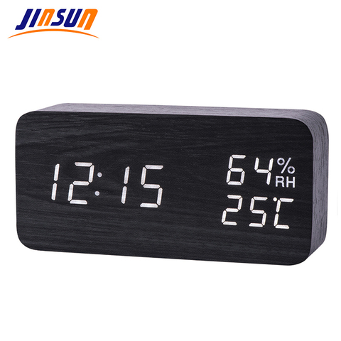 JINSUN-reloj Despertador LED moderno, Despertador Digital con temperatura y humedad para mesita de noche ► Foto 1/6