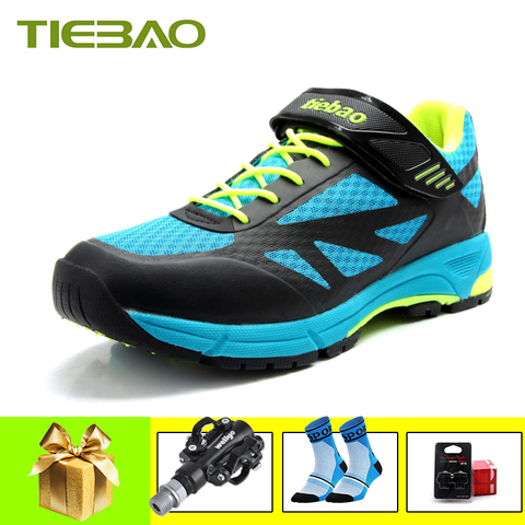 TIEBAO-Zapatillas de Ciclismo de montaña para hombre y mujer, zapatos de bicicleta de montaña con autosujeción, transpirables, superestrella ► Foto 1/6