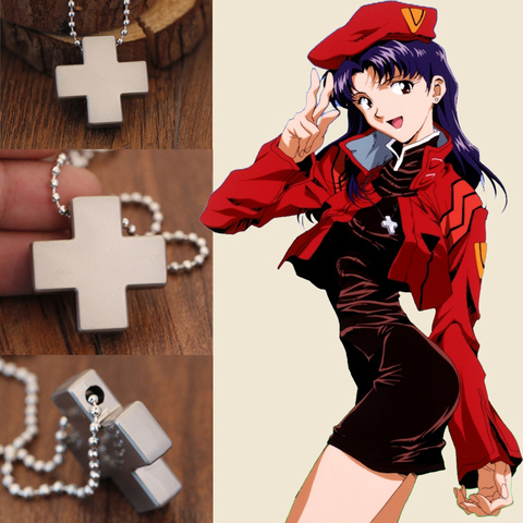 Collar con colgante de Cruz de aleación de Anime EVA Katsuragi Misato para mujer, joyería de Cosplay, abalorios, cadena, amuleto, collares ► Foto 1/6