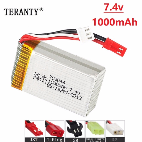 Batería Lipo de 7,4 v, 1000mah, 703048 para MJXRC X600 U829A U829X X600 F46 X601H JXD391 FT007, batería Lipo de 7,4 V, batería de juguete a control remoto, 1 Uds. ► Foto 1/3