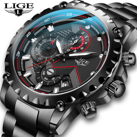 LIGE-reloj analógico de acero inoxidable para hombre, accesorio de pulsera resistente al agua con cronógrafo, marca de lujo deportivo de complemento Masculino con diseño moderno, nuevo ► Foto 1/6