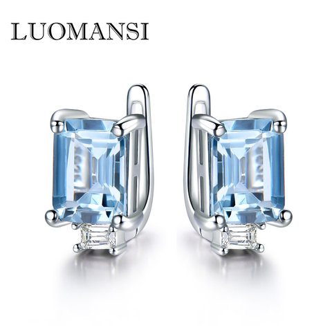 Luomansi-pendientes de Clip para mujer, de Plata de Ley 925, aretes de piedras preciosas naturales, Topacio Azul, Rosa, Verde ► Foto 1/6