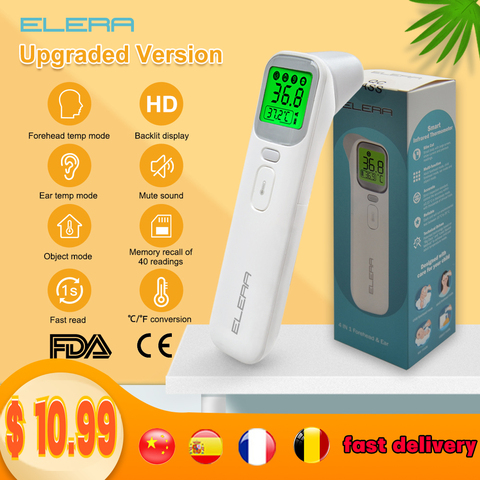 ELERA-termómetro Digital para la frente y el oído, medidor de temperatura corporal sin contacto, infrarrojo, LCD, cuerpo de adulto, fiebre IR, para niños ► Foto 1/6