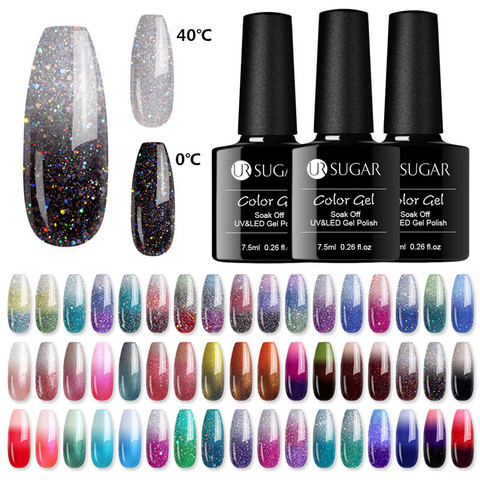 Azúcar UR térmico Ultra-delgada brillo 3 colores Gel UV Color-chaging copo de nieve temperatura cambio de Color uñas de Gel arte ► Foto 1/6