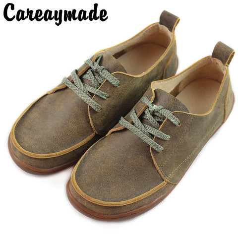 Careaymade-zapatos informales de suela plana de cuero Retro para hombre y mujer, calzado individual con cordones para parejas, novedad ► Foto 1/5