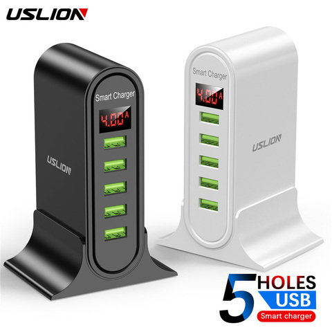 USLION 5 puerto de cargador Multi USB pantalla LED Universal USB estación de carga de teléfono móvil de escritorio pared cargadores casa UE nos enchufe de Reino Unido ► Foto 1/6