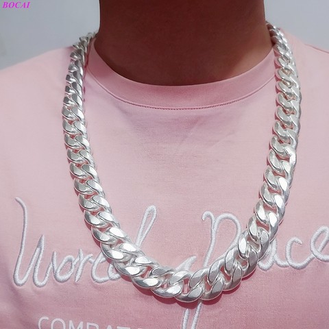 BOCAI-collar de plata de ley 999 Solide para hombre, cadena de personalidad sencilla, cadena de plata de ley 999, cadena látigo de plata gruesa dominada ► Foto 1/6