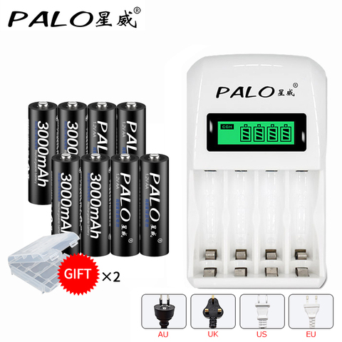 PALO-pilas AA recargables con pantalla LCD cargador de batería inteligente, 3000mAh, NI-MH, 1,2 V, aa, 4-12 Uds. ► Foto 1/6