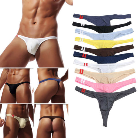 Calzoncillos de Tanga para hombre, ropa interior de cintura baja, calzoncillos lisos, Tangas, calzoncillos con bolsa para bulto ► Foto 1/6