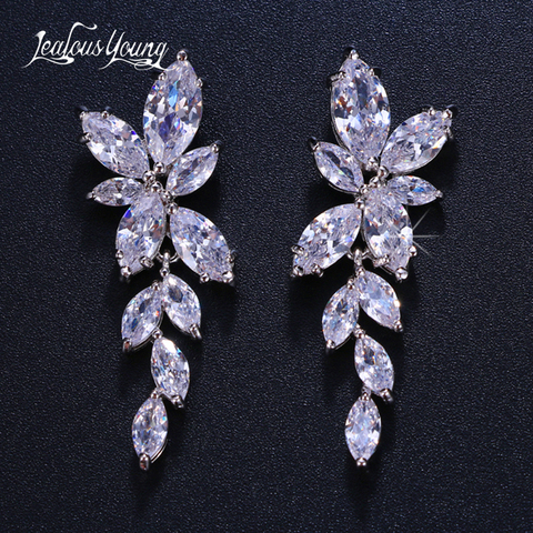 2022 pendientes de gota de hoja de Zircón de moda para mujeres Color oro blanco cristal pendientes de boda joyería nupcial regalo brinco ► Foto 1/6