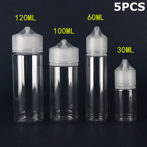 Frascos de plástico vacíos para botellas, botellas de plástico vacías con gotero para aceite, zumo líquido, grasa, Vape, 5 uds. X 30ML, 60ML, 100ML, 120ML ► Foto 1/6