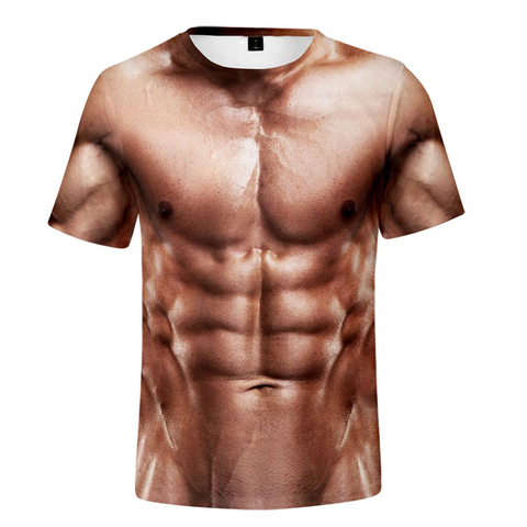 Camiseta divertida de manga corta para hombre, ropa informal de moda con estampado 3D de músculos falsos, Tops abdominales 3D de verano ► Foto 1/4